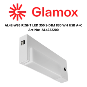 AL42-W95 RIGHT LED 350 S-DIM 830 WH USB A+C Art No AL4222200 Glamox
