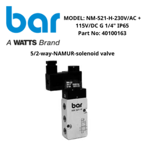 MODEL: NM-521-H-230V/AC + 115V/DC G 1/4" IP65 Part No: 40100163 5/2-way-NAMUR-solenoid valve BAR GmbH