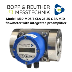 Model MID-MDS-T-CLA-25-25-C-3A MID-flowmeter with integrated preamplifier Bopp & Reuther Messtec